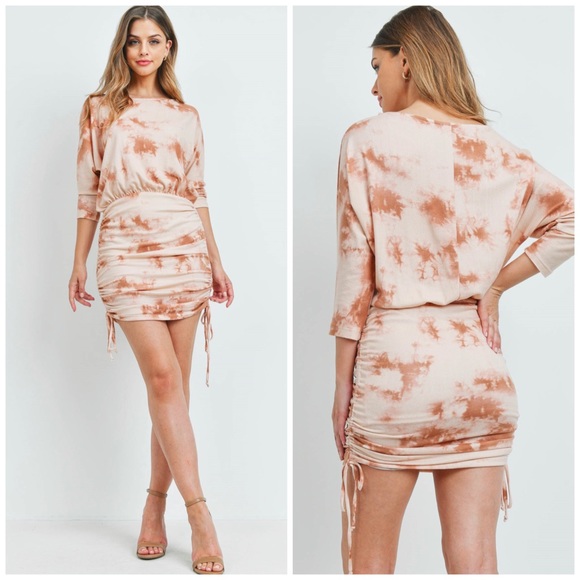 ShopGoGirl Dresses & Skirts - Tie dye ruched dress in taupe